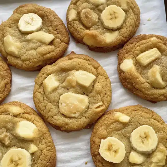 Banana pudding cookies with white chocolate chips and wafers