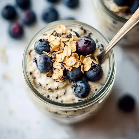 Blueberry overnight oats in a glass