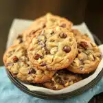 Freshly baked chocolate chip pecan cookies on a cooling rack