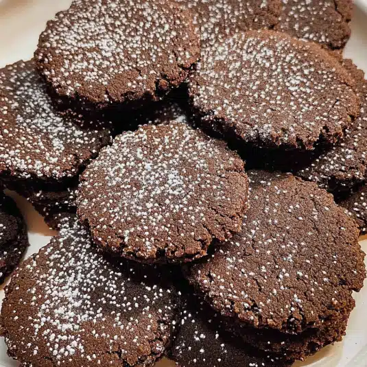 Chocolate Shortbread Cookies freshly baked on rustic table