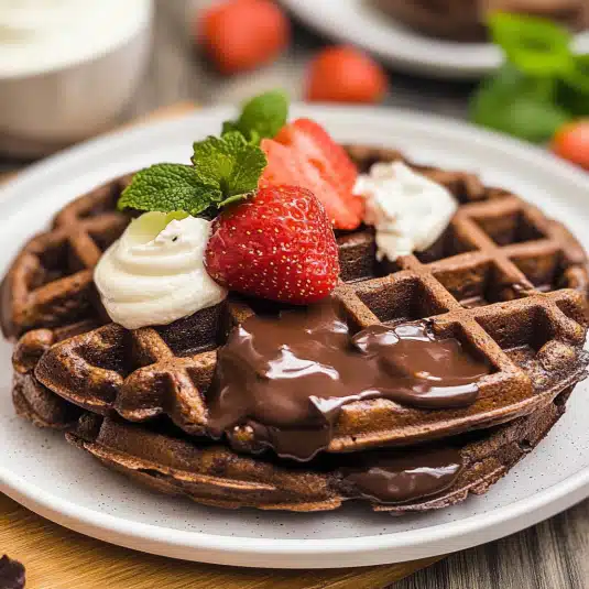 chocolate waffles with whipped cream
