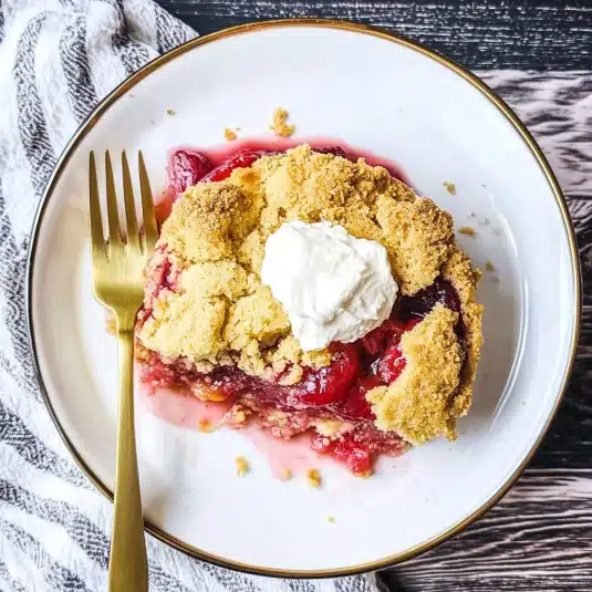 Freshly baked rhubarb dump cake with golden crust