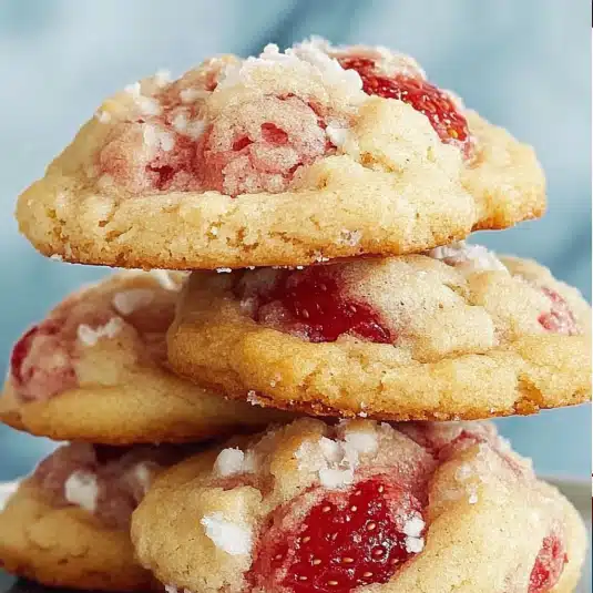 Strawberry shortcake cookies on a rustic