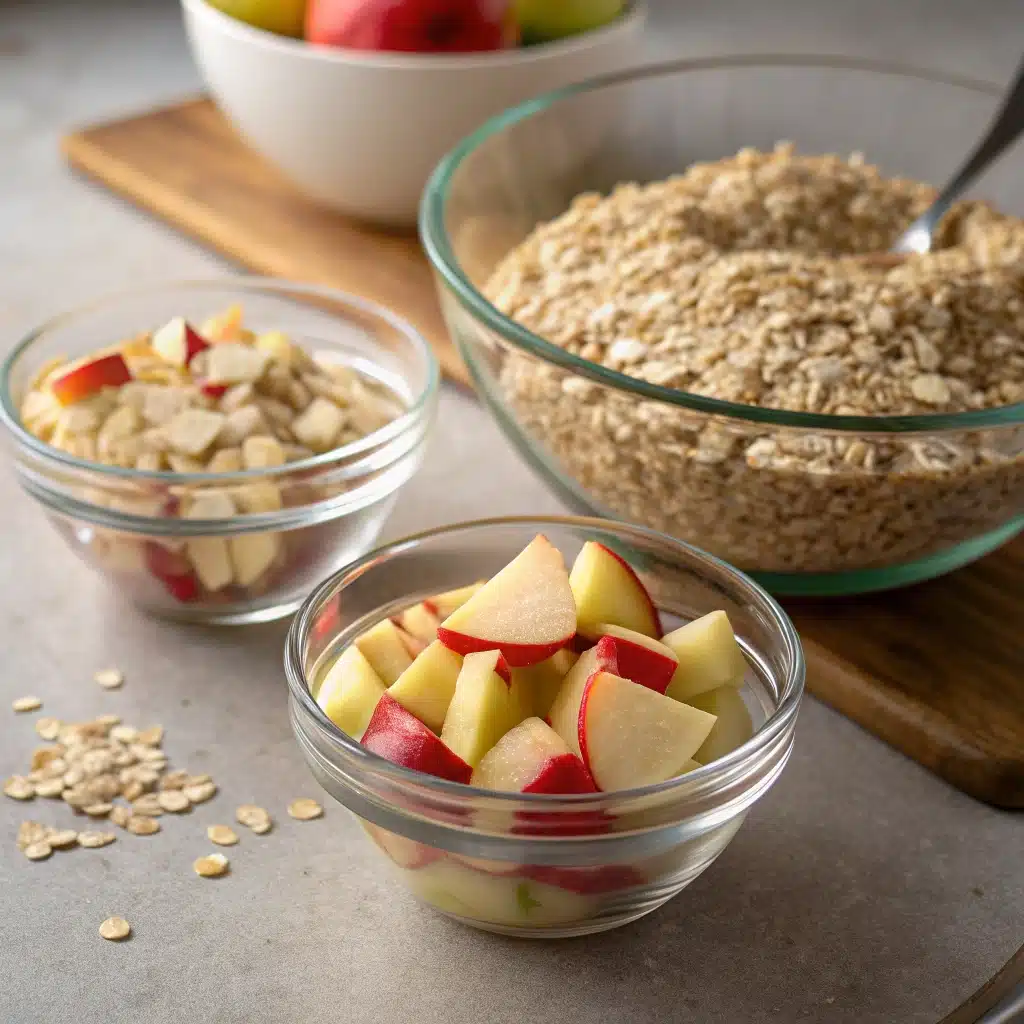 chopped apples and oats for apple oatmeal muffins