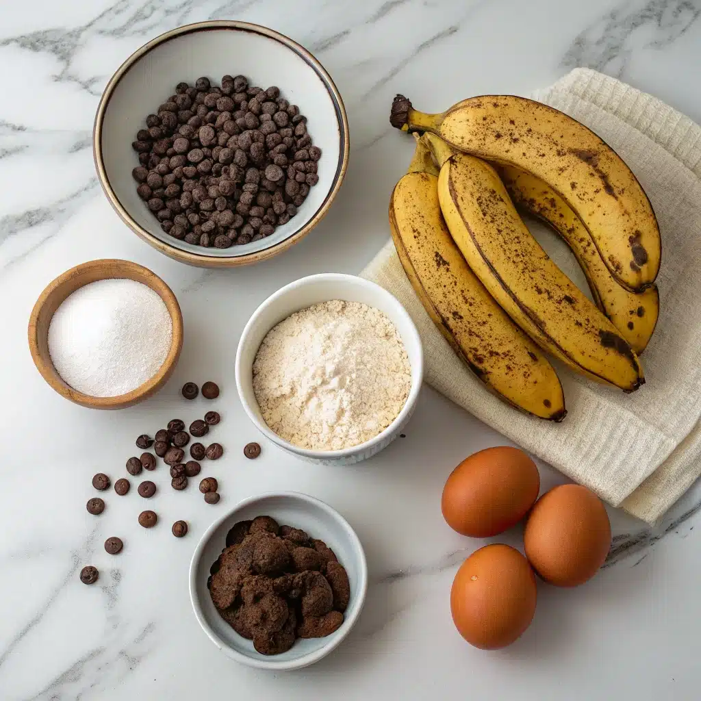 Ingredients for chocolate chip banana bread recipe
