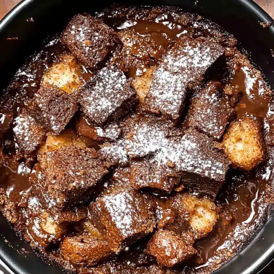 Chocolate Bread Pudding baked to perfection in rustic dish
