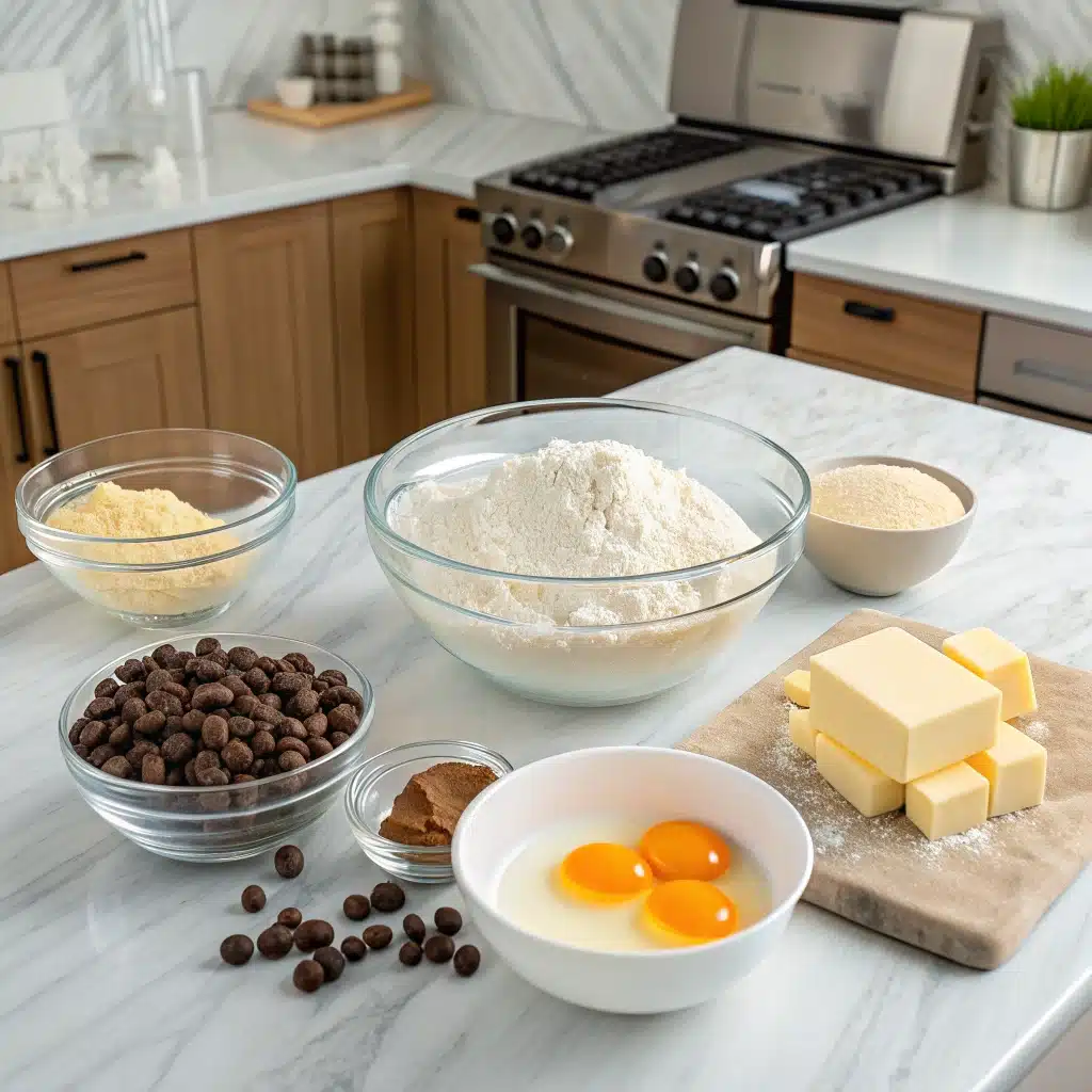 Chocolate Chip Pound Cake Ingredients Flat Lay