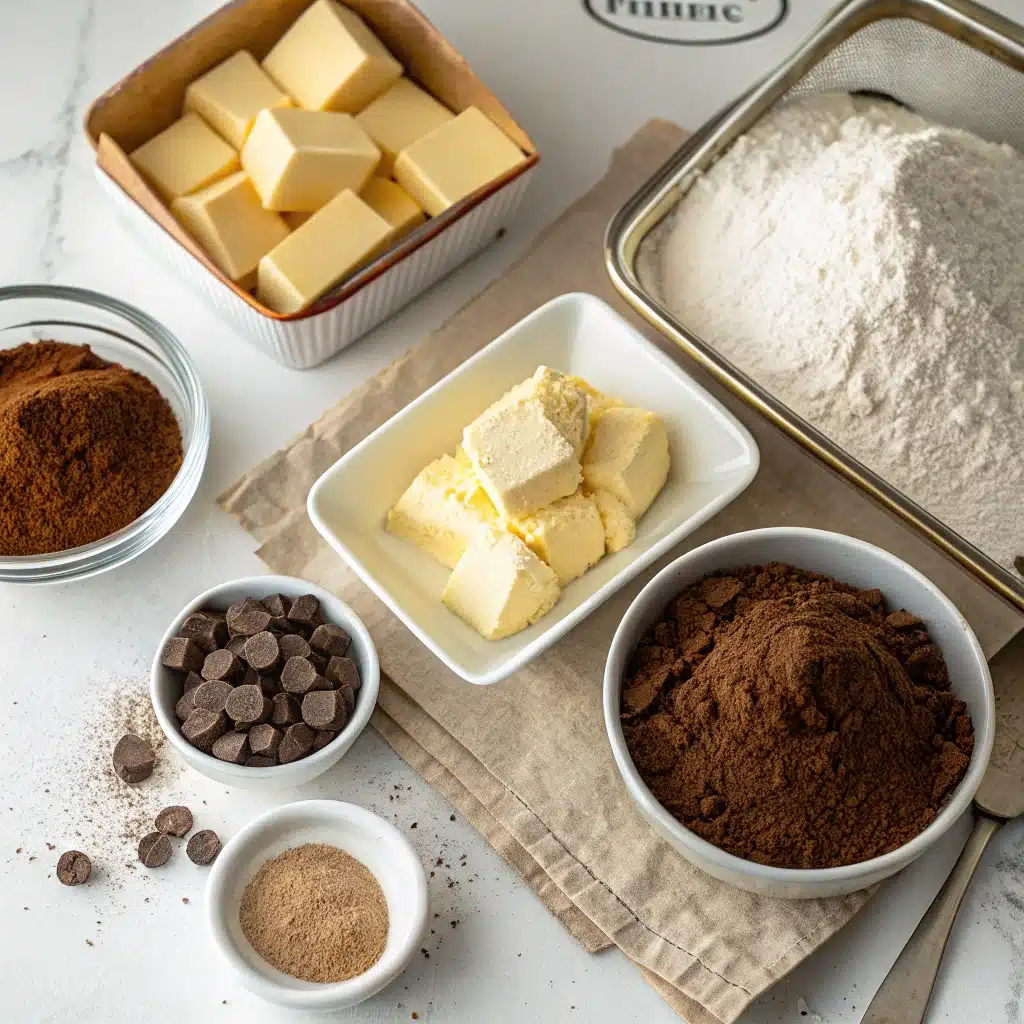 Chocolate Shortbread Cookies ingredients butter cocoa flour