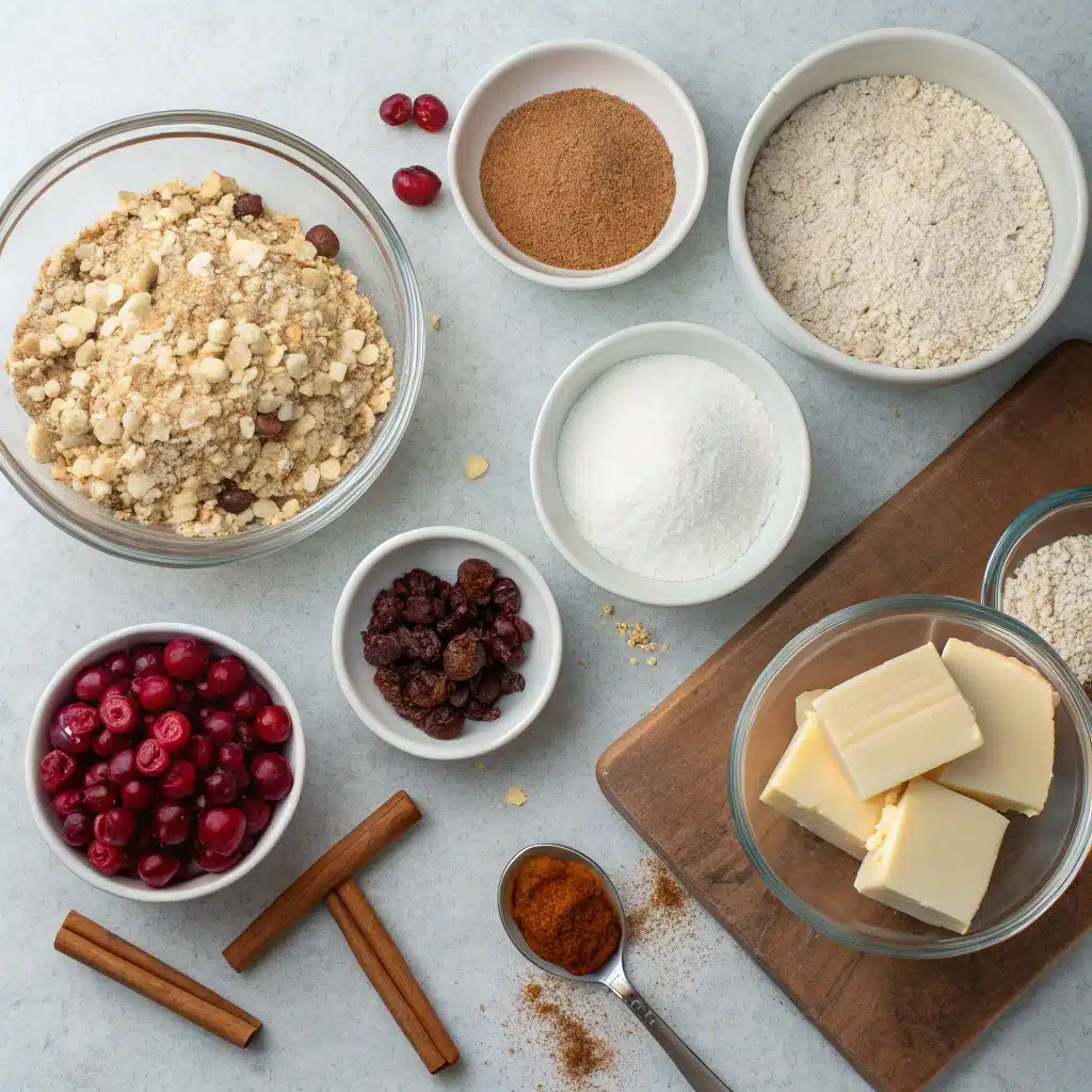 cranberry oatmeal cookies ingredients on counter