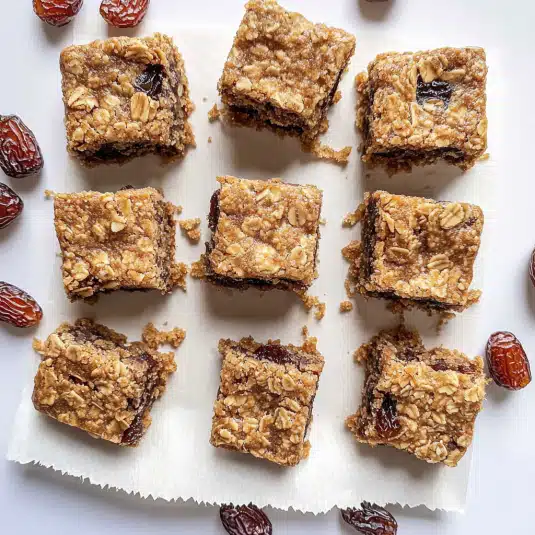 Vegan date bar variations with healthy toppings