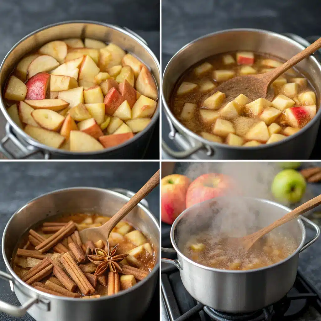 Step-by-step apple compote cooking process