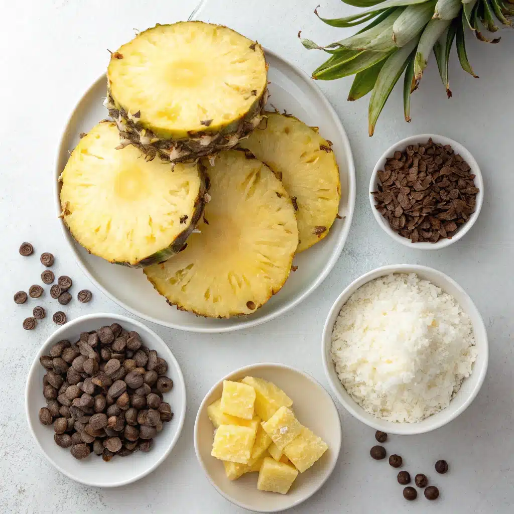Dipping pineapple wedges in melted chocolate