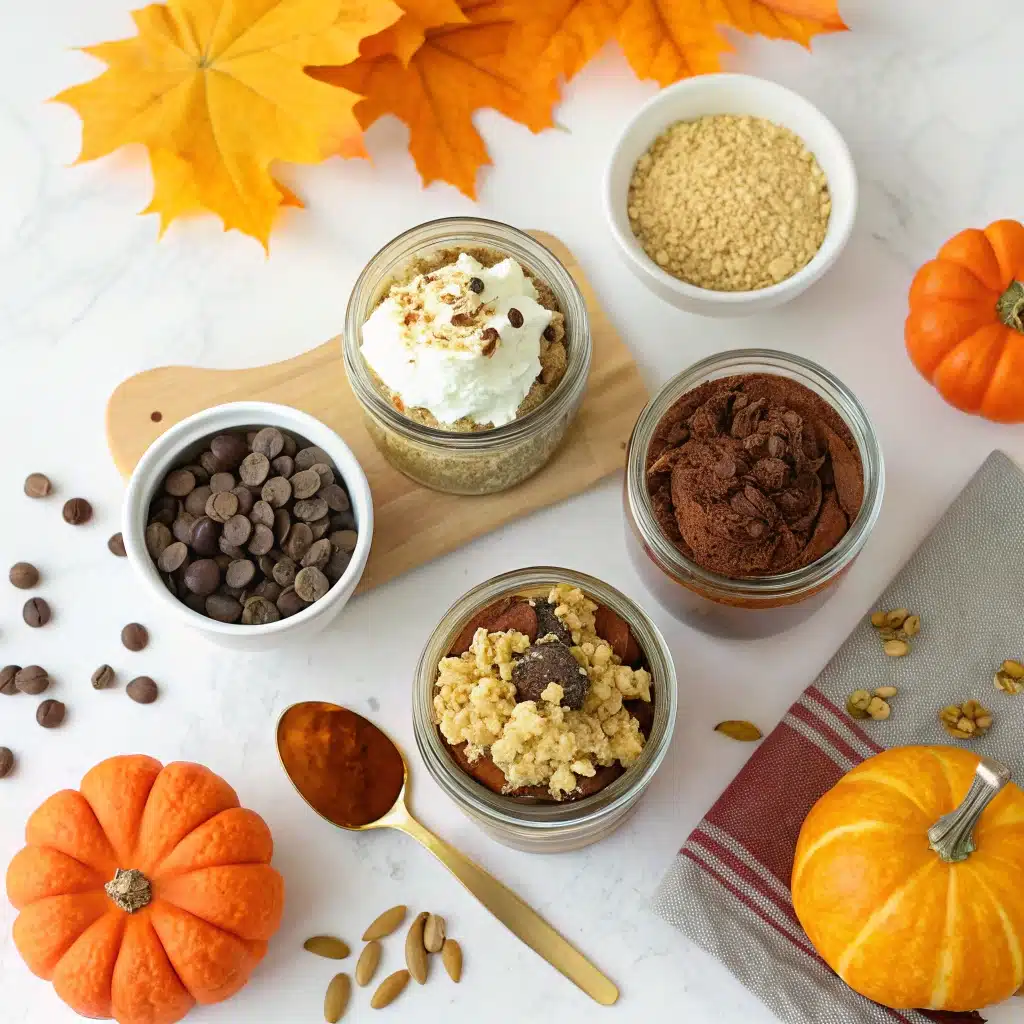 DIY mug cake bar with fall toppings and dry mix jars