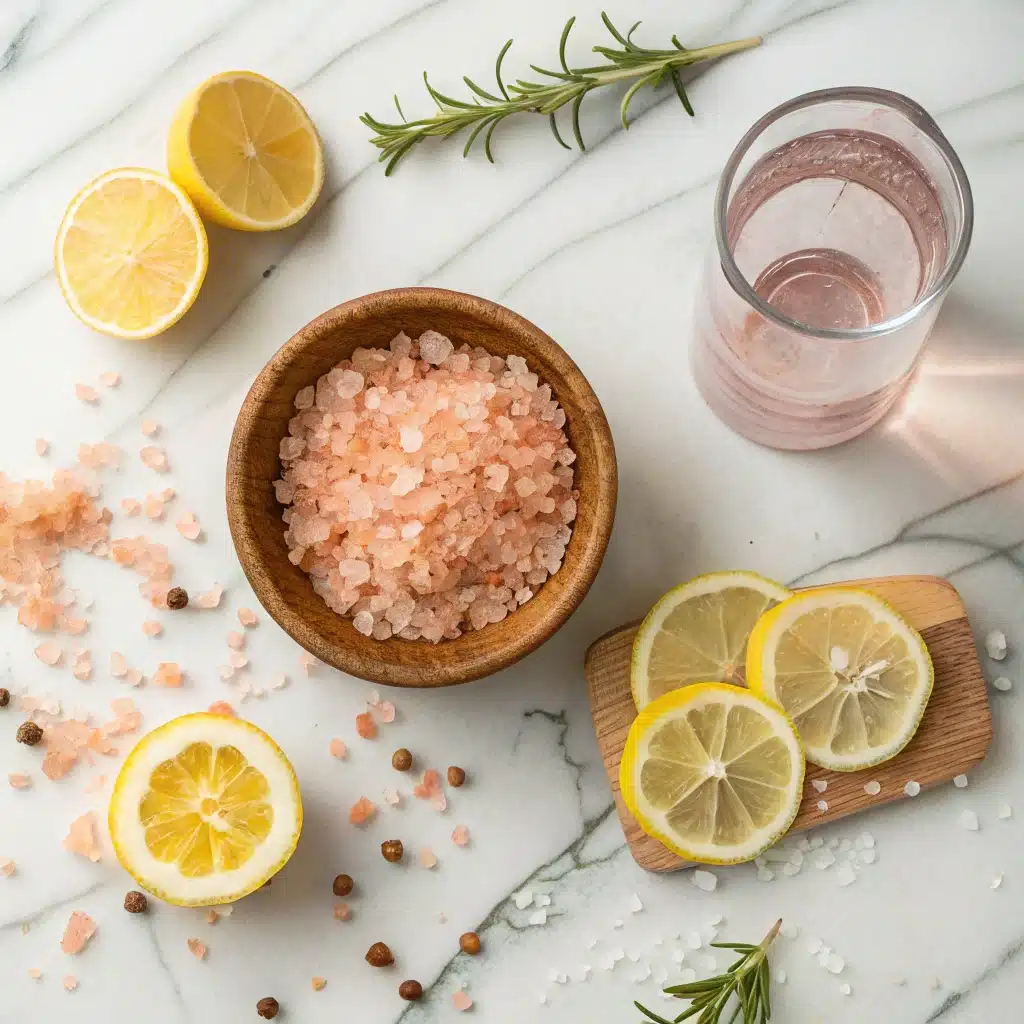 Ingredients for Oprah Winfrey Pink Salt Recipe on counter