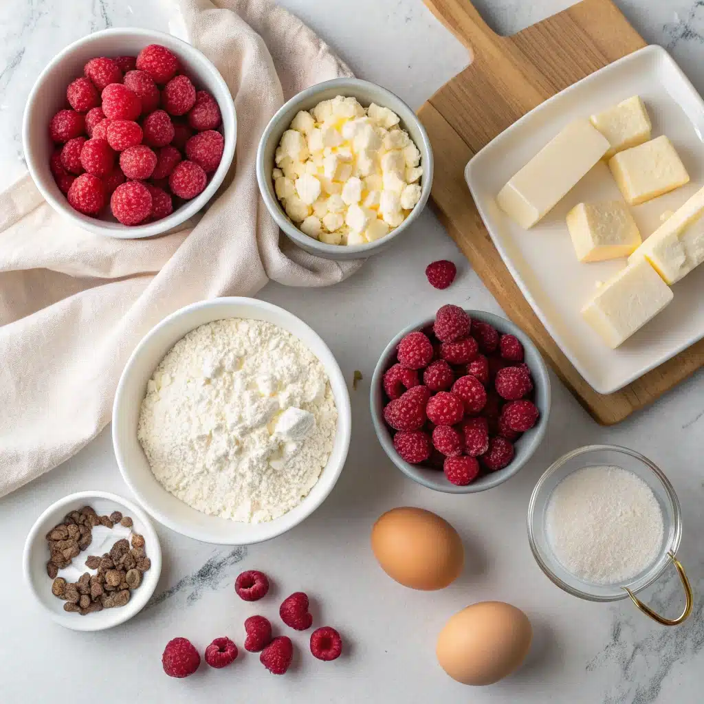Ingredients for raspberry cheesecake cookies