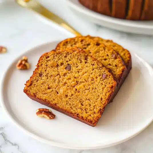 Freshly baked sweet potato bread sliced on a cooling rack, showing a moist golden interior