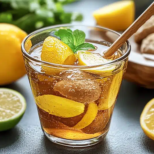 Natural Mounjaro drink made with lemon, chia seeds, and ginger on a wooden tabl